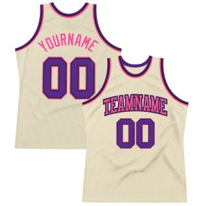 Cream Purple Black-Pink Authentic Throwback Personalized Basketball Jersey