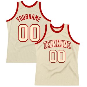 Cream Cream-Red Authentic Throwback Personalized Basketball Jersey
