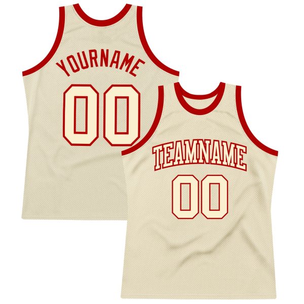 Cream Cream-Red Authentic Throwback Personalized Basketball Jersey
