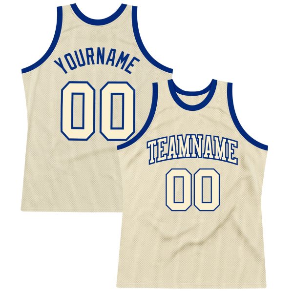 Cream Cream-Royal Authentic Throwback Personalized Basketball Jersey