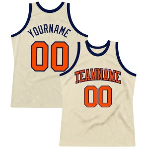 Cream Orange-Navy Authentic Throwback Personalized Basketball Jersey