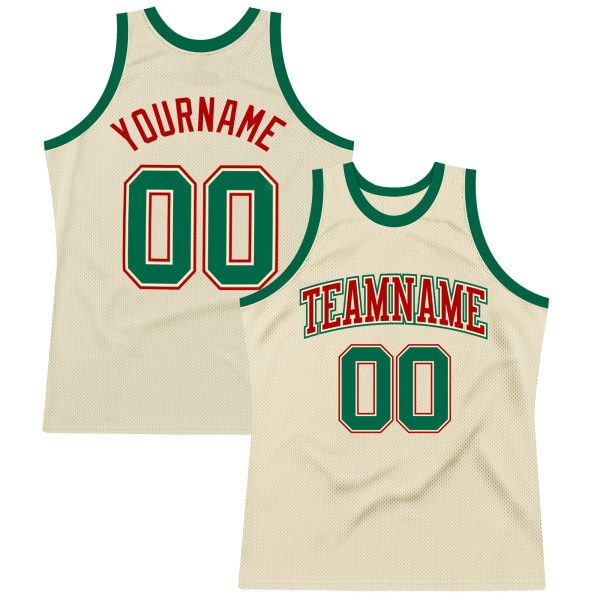 Cream Kelly Green-Red Authentic Throwback Personalized Basketball Jersey