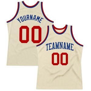 Cream Red-Royal Authentic Throwback Personalized Basketball Jersey