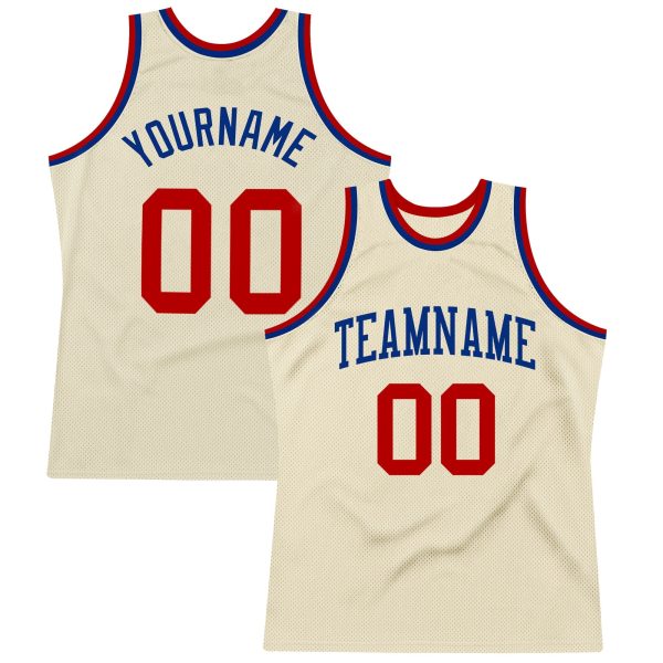 Cream Red-Royal Authentic Throwback Personalized Basketball Jersey