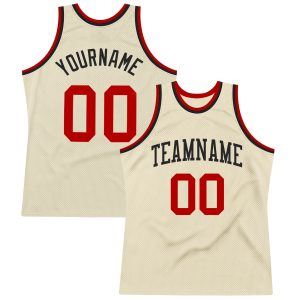 Cream Red-Black Authentic Throwback Personalized Basketball Jersey