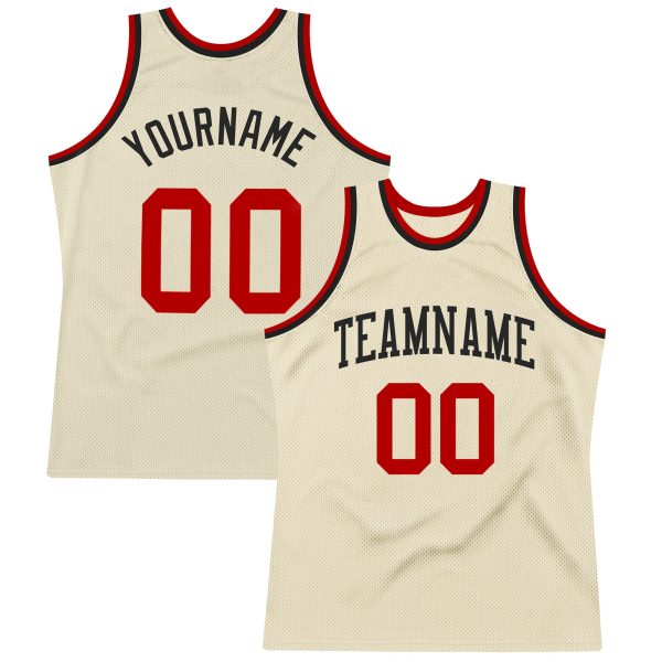 Cream Red-Black Authentic Throwback Personalized Basketball Jersey