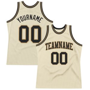 Cream Black-Old Gold Authentic Throwback Personalized Basketball Jersey
