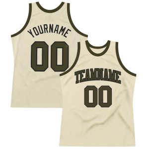 Cream Olive-Black Authentic Throwback Personalized Basketball Jersey
