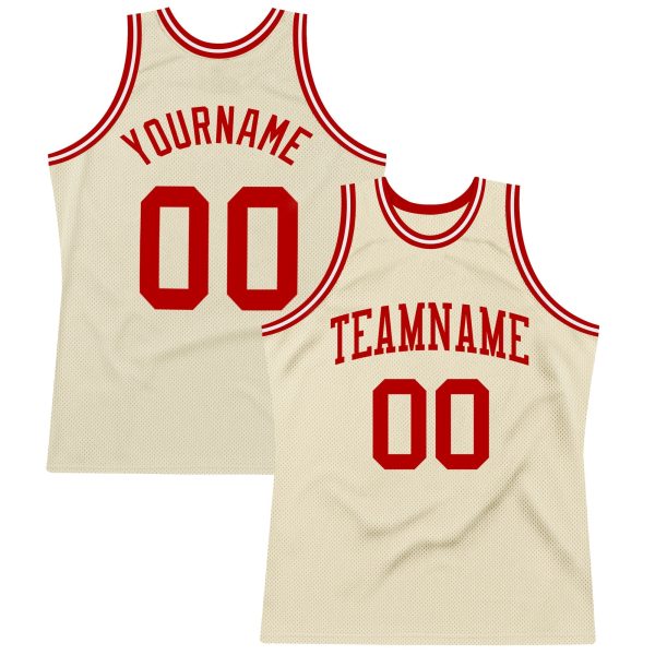 Cream Red-White Authentic Throwback Personalized Basketball Jersey