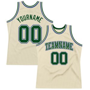 Cream Green-Royal Authentic Throwback Personalized Basketball Jersey