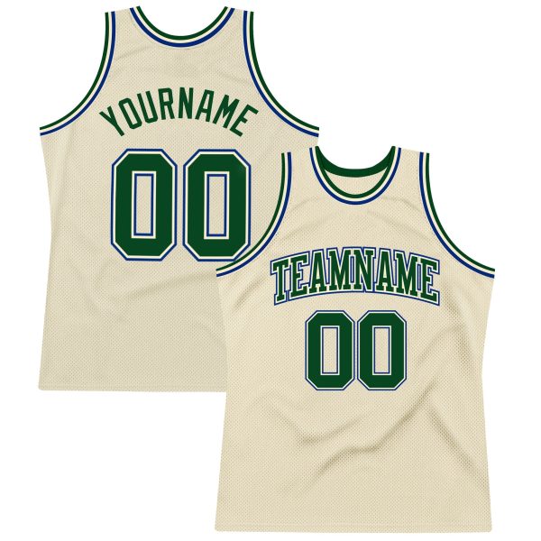 Cream Green-Royal Authentic Throwback Personalized Basketball Jersey