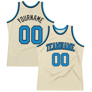 Cream Blue-Black Authentic Throwback Personalized Basketball Jersey