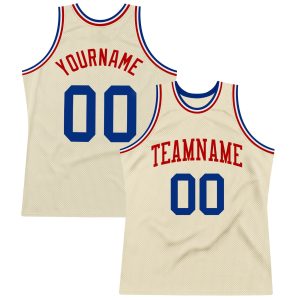Cream Royal-Red Authentic Throwback Personalized Basketball Jersey