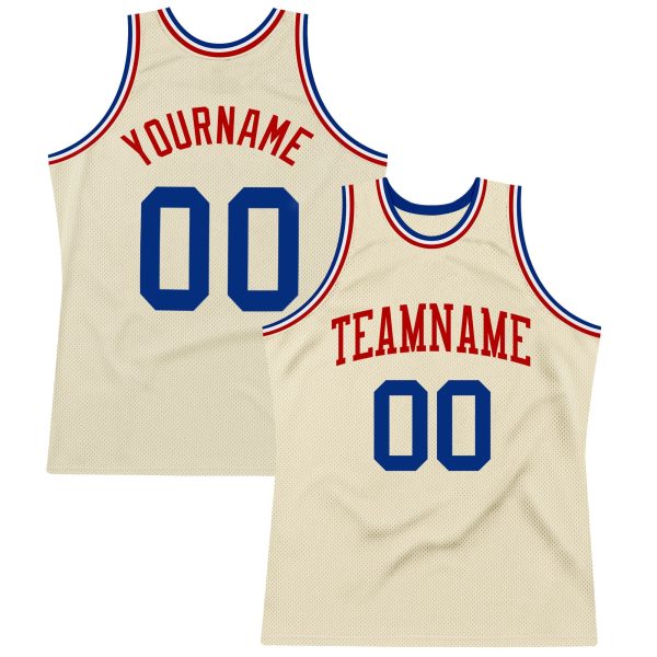 Cream Royal-Red Authentic Throwback Personalized Basketball Jersey