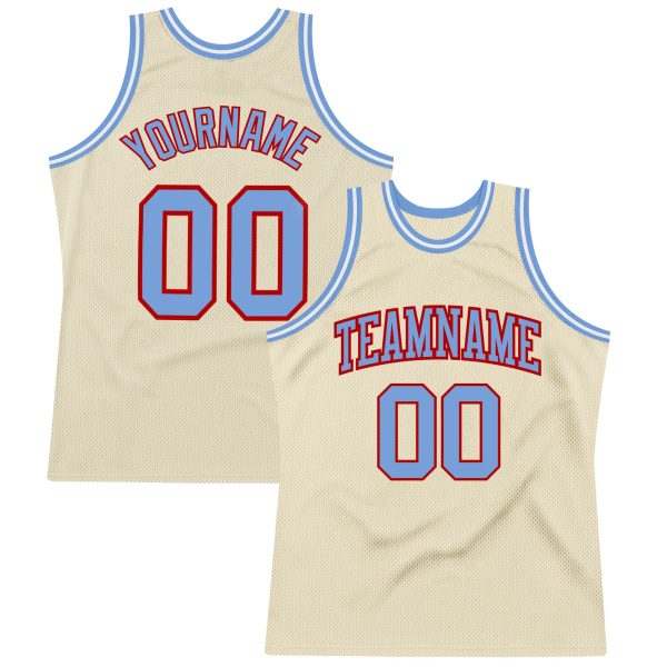 Cream Light Blue-Red Authentic Throwback Personalized Basketball Jersey
