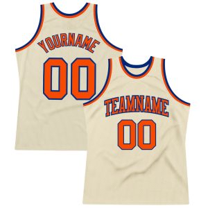 Cream Orange-Royal Authentic Throwback Personalized Basketball Jersey