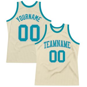 Cream Teal-Gray Authentic Throwback Personalized Basketball Jersey