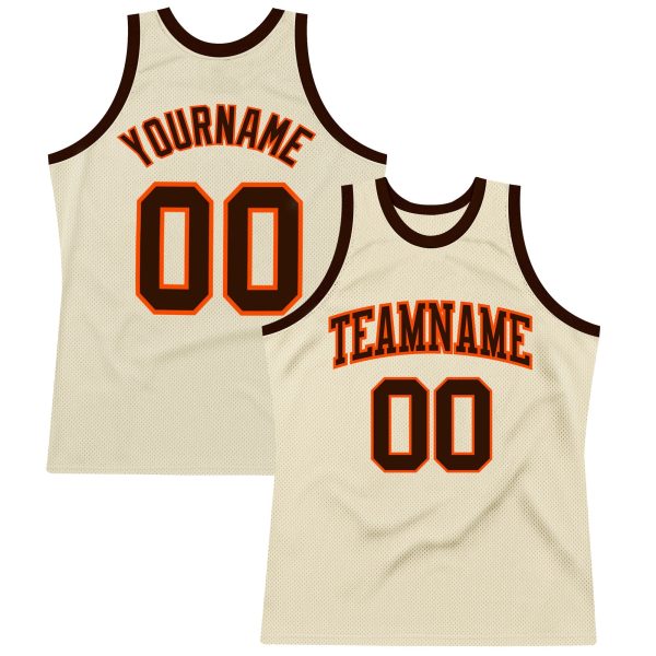 Cream Brown-Orange Authentic Throwback Personalized Basketball Jersey