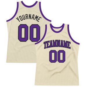 Cream Purple-Black Authentic Throwback Personalized Basketball Jersey
