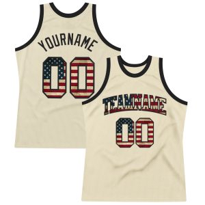 Cream Vintage USA Flag-Black Authentic Throwback Personalized Basketball Jersey