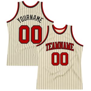 Cream Black Pinstripe Red Authentic CustomBasketball Jersey