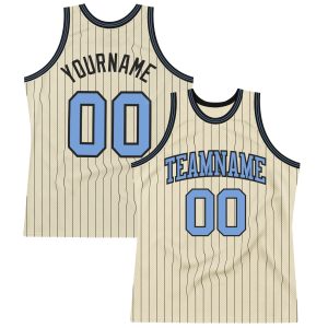 Cream Black Pinstripe Blue Authentic Personalized Basketball Jersey