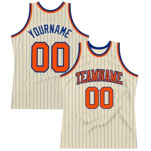 Cream Royal Pinstripe Orange Authentic vBasketball Jersey