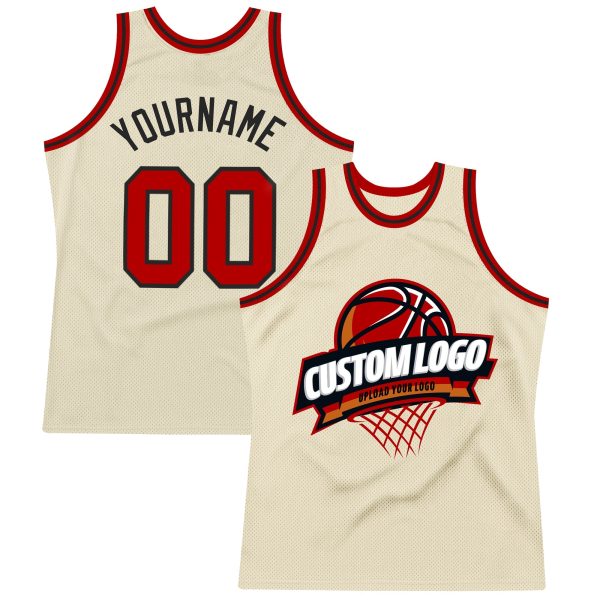 Cream Red-Black Authentic ThrowbackPersonalized Basketball Jersey