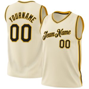 Cream Black-Gold Authentic Throwback Personalized Basketball Jersey