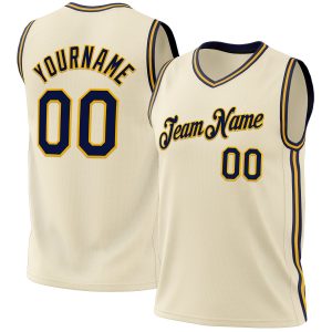 Cream Navy-Gold Authentic Throwback Personalized Basketball Jersey