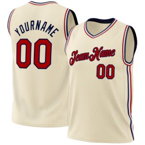 Cream Red-Navy Authentic Throwback Personalized Basketball Jersey