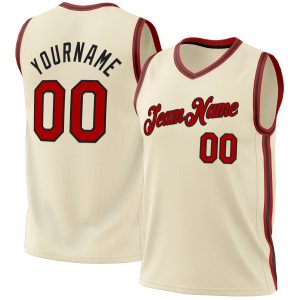 Cream Red-Black Authentic Throwback Personalized Basketball Jersey