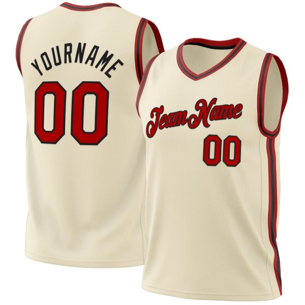 Cream Red-Black Authentic Throwback Personalized Basketball Jersey