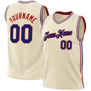 Cream Royal-Red Authentic Throwback Personalized Basketball Jersey