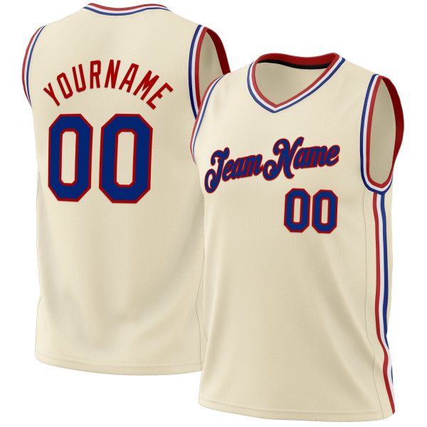 Cream Royal-Red Authentic Throwback Personalized Basketball Jersey