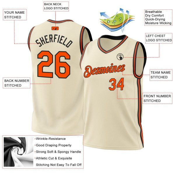 Cream Orange-Black Authentic Throwback Personalized Basketball Jersey - Image 3