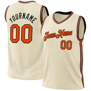 Cream Orange-Black Authentic Throwback Personalized Basketball Jersey