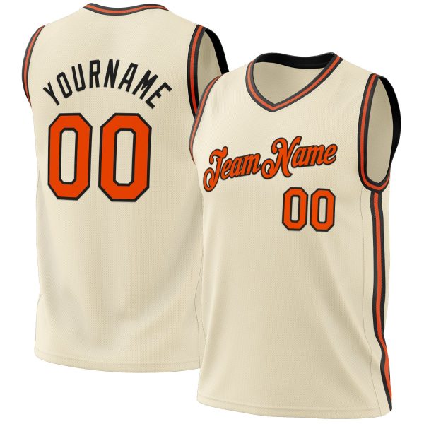 Cream Orange-Black Authentic Throwback Personalized Basketball Jersey