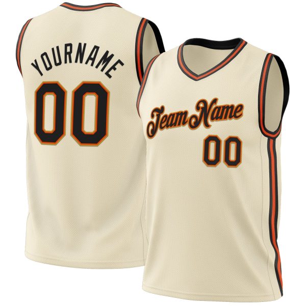 Cream Black Orange-Old Gold Authentic Throwback Personalized Basketball Jersey