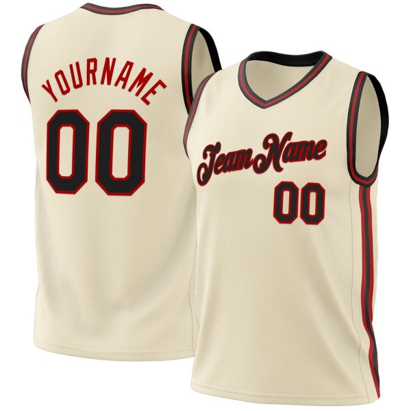 Cream Black-Red Authentic Throwback Personalized Basketball Jersey