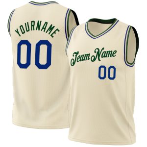 Cream Royal-Green Authentic Throwback Personalized Basketball Jersey