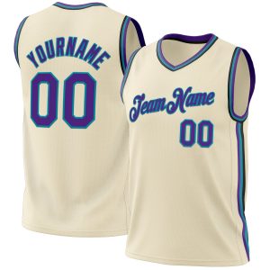Cream Purple Teal-Black Authentic Throwback Personalized Basketball Jersey