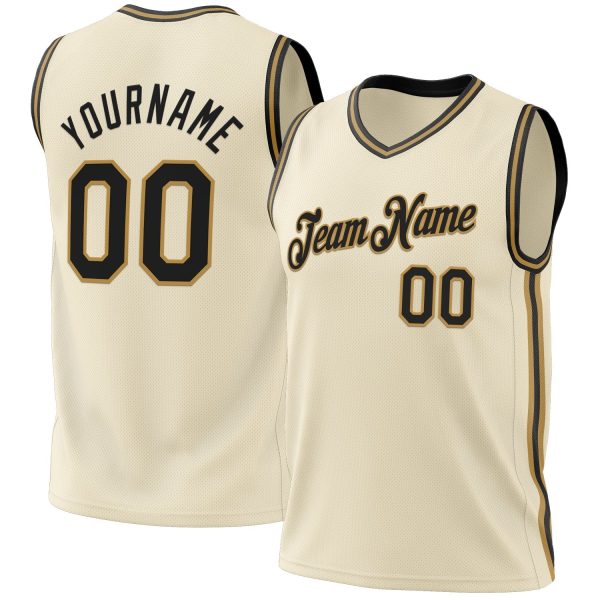 Cream Black-Old Gold Authentic Throwback Personalized Basketball Jersey