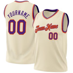 Cream Purple-Orange Authentic Throwback Personalized Basketball Jersey
