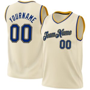 Cream Royal-Gold Authentic Throwback Personalized Basketball Jersey
