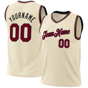 Cream Maroon-Black Authentic Throwback Personalized Basketball Jersey