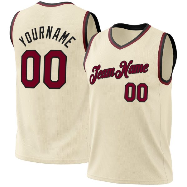 Cream Maroon-Black Authentic Throwback Personalized Basketball Jersey