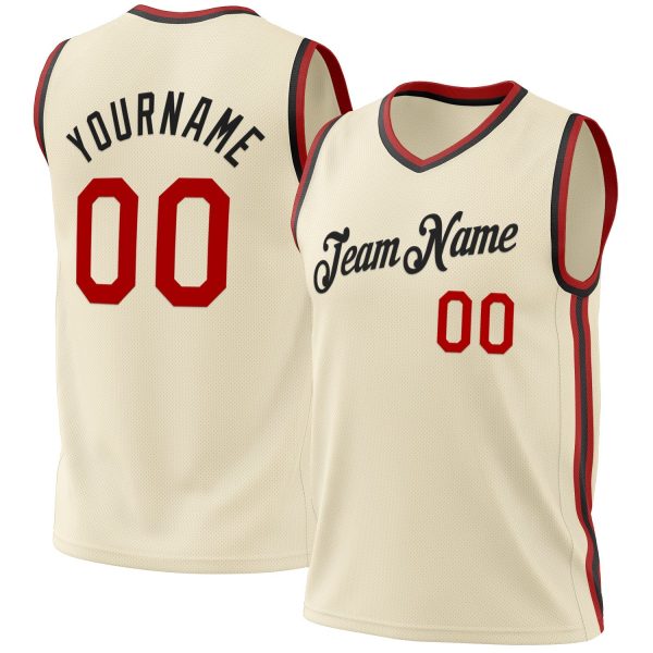 Cream Red-Black Authentic Throwback Personalized Basketball Jersey