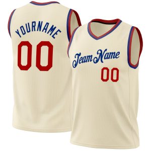 Cream Red-Royal Authentic Throwback Personalized Basketball Jersey