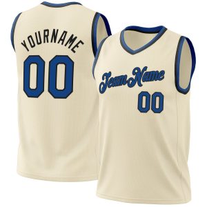 Cream Blue-Black Authentic Throwback Personalized Basketball Jersey